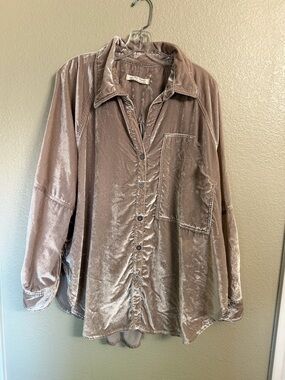 We The Free Shimmery Taupe Velvet Shirt Jacket